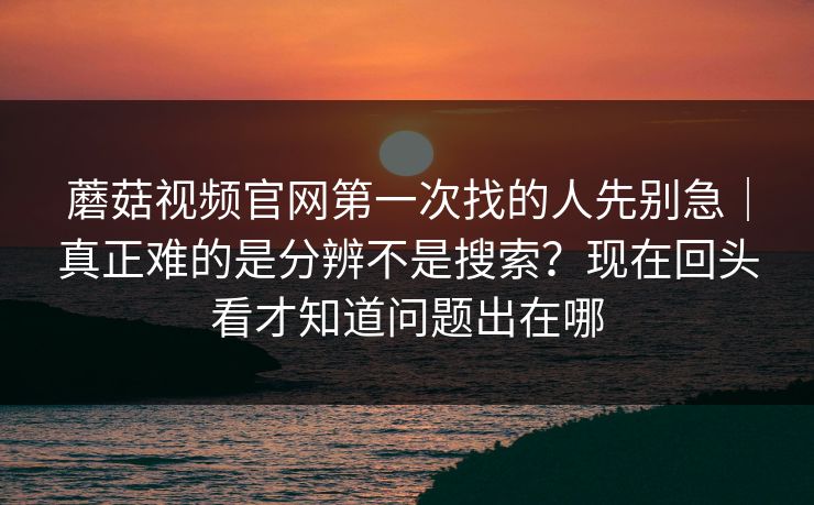 蘑菇视频官网第一次找的人先别急｜真正难的是分辨不是搜索？现在回头看才知道问题出在哪