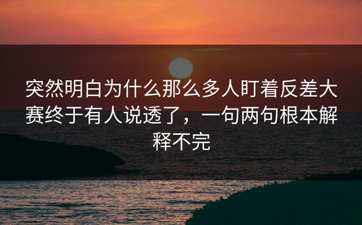 突然明白为什么那么多人盯着反差大赛终于有人说透了，一句两句根本解释不完